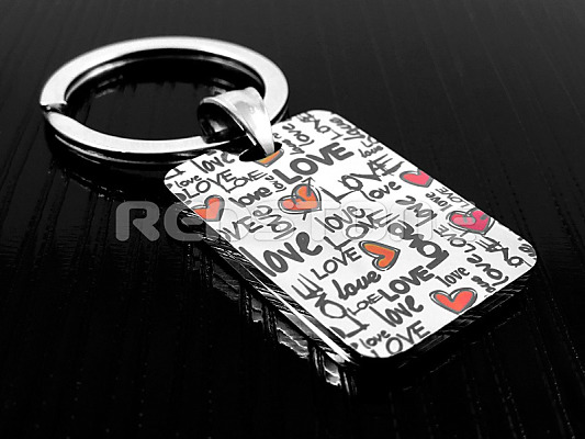 Ocelová klíčenka love s textem